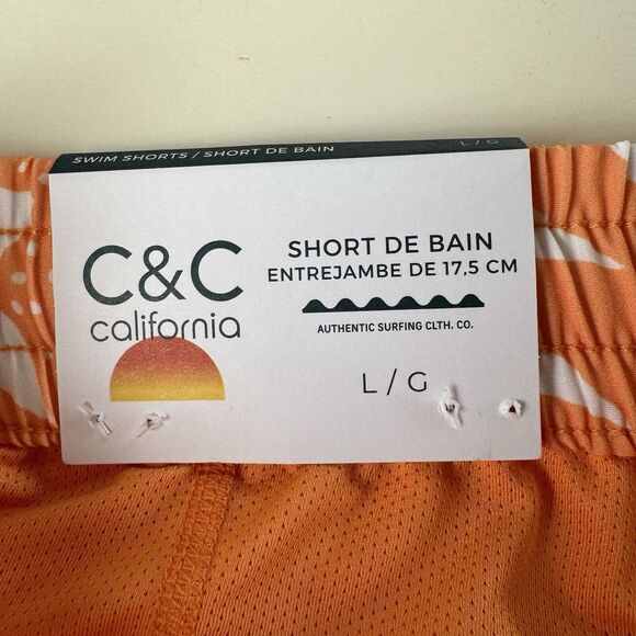 C&C California Men’s Swim Shorts Large Orange Tropical Print 7” Inseam NWT - Picture 11 of 12